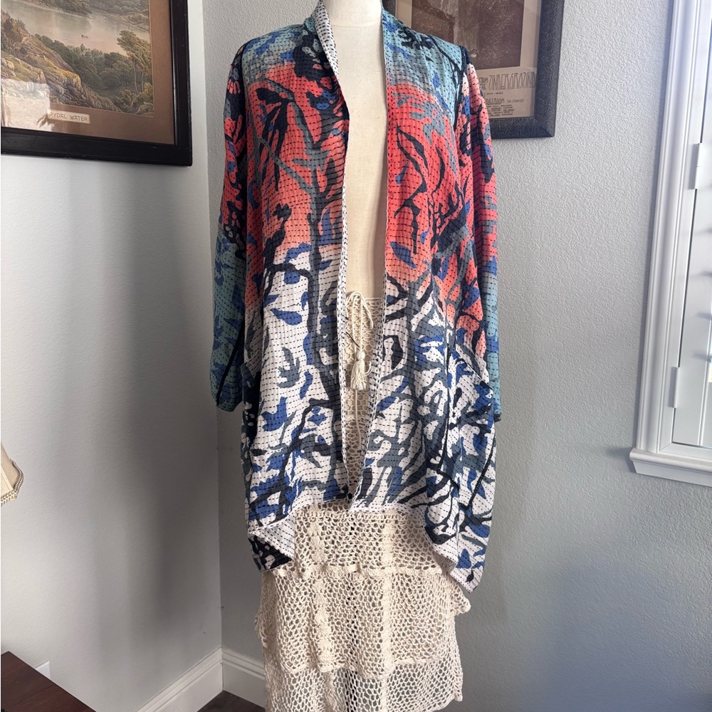 Mieko Mintz duster open jacket watercolor design